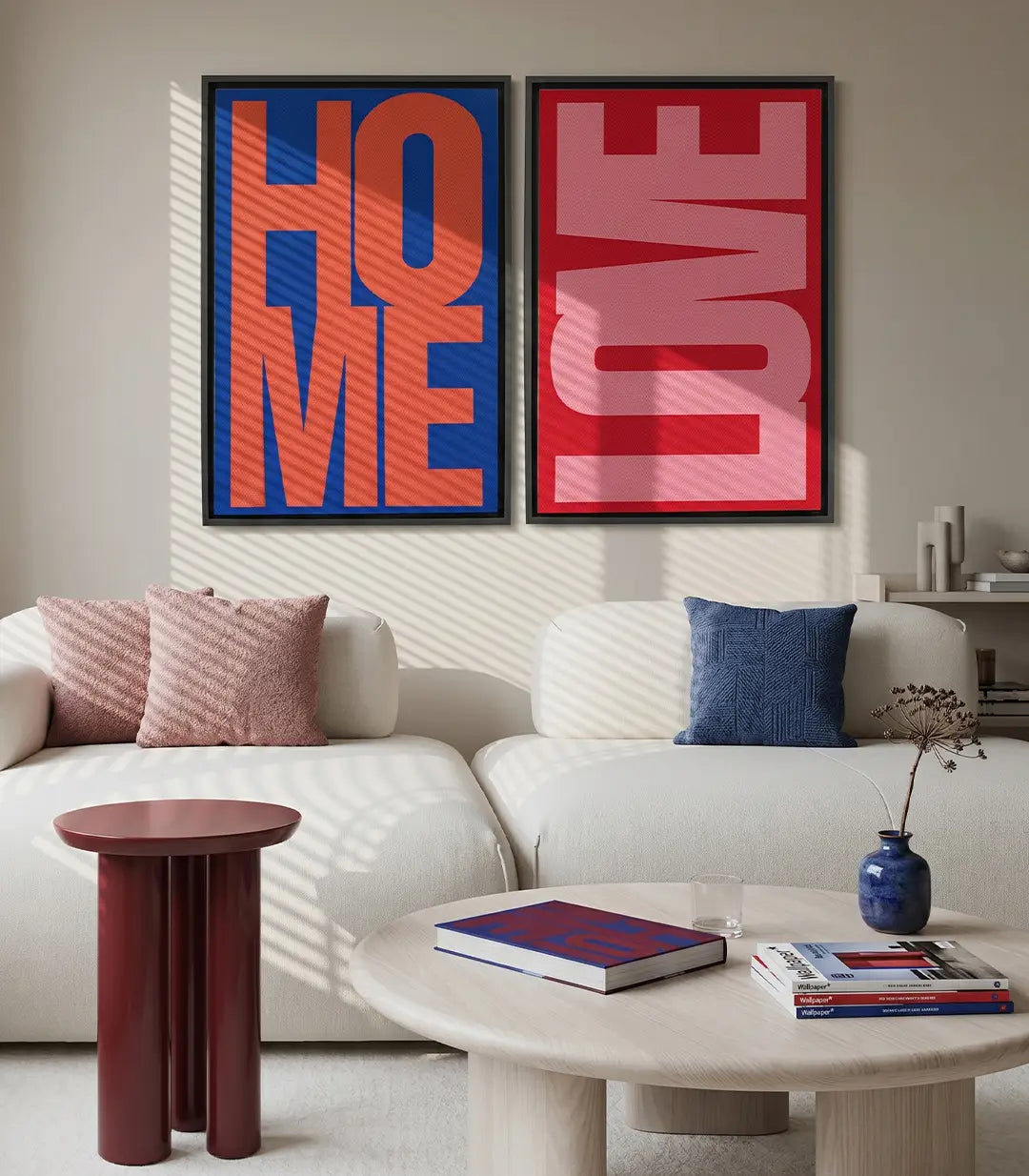Detalle del díptico Home & Love — pinceladas suaves en paleta de rosas y blancos rotos