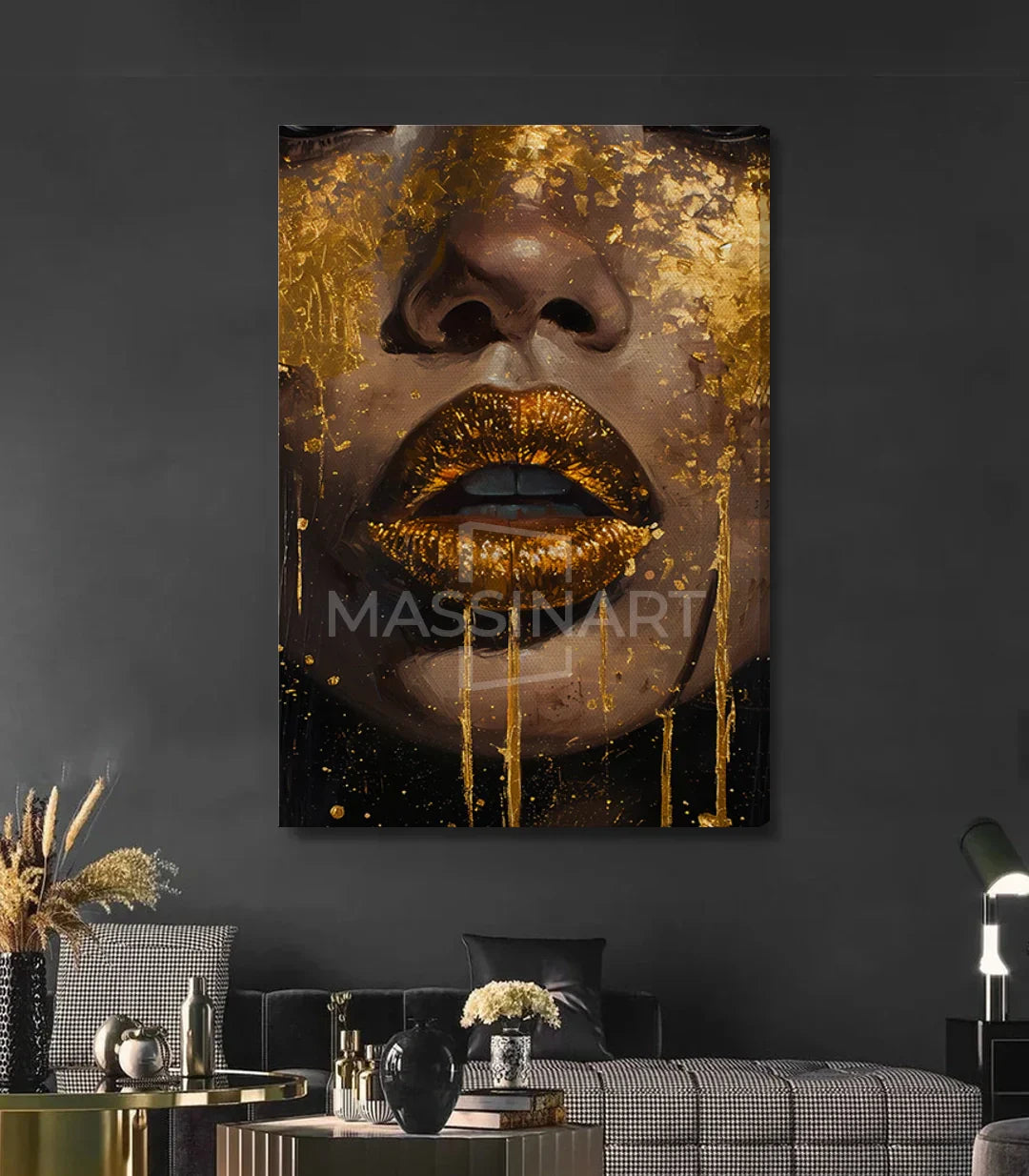 Cuadro Gilded en decoración de dormitorio elegante Massinart
