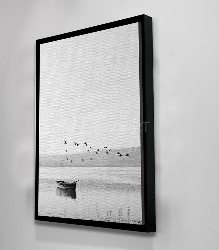 Cuadro Wings of Silence photo-art paisaje acuático en blanco y negro Massinart