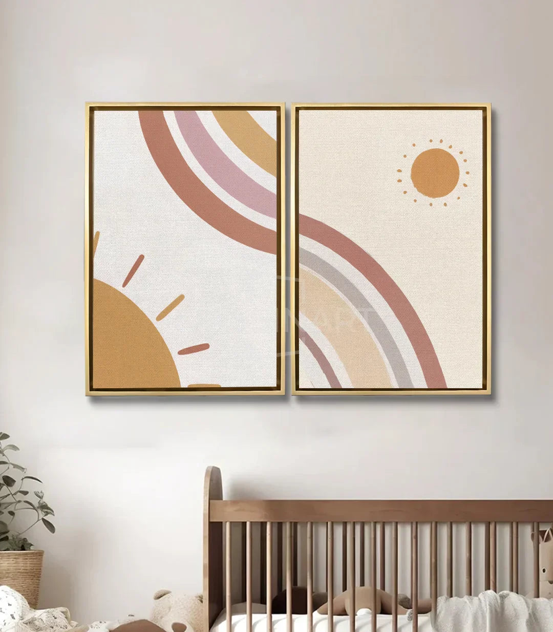 Ambientación decoración habitación infantil con díptico sol minimalista — Massinart