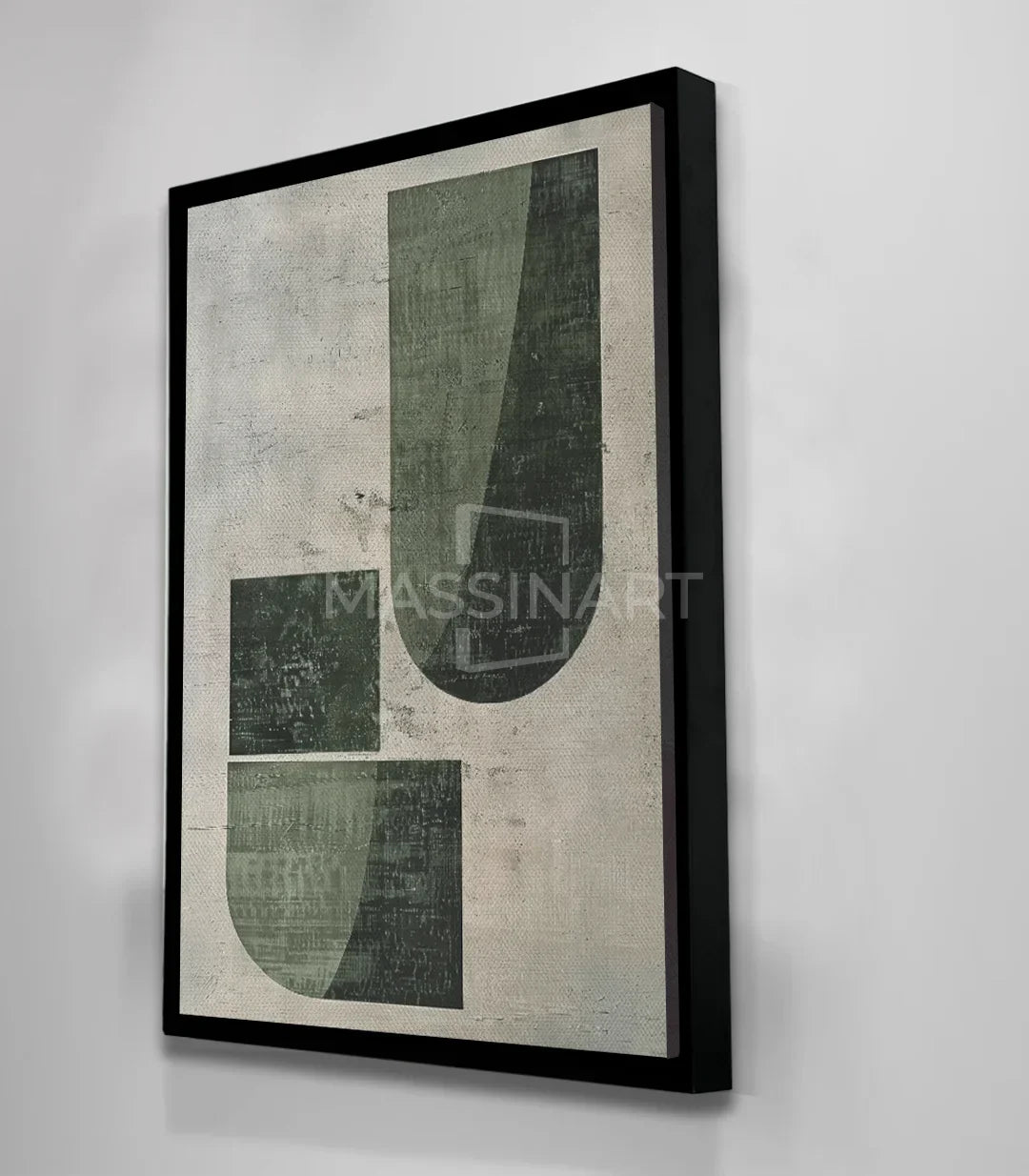 Cuadro Green Forms — detalle de textura y acabado vintage en tonos beige y verde