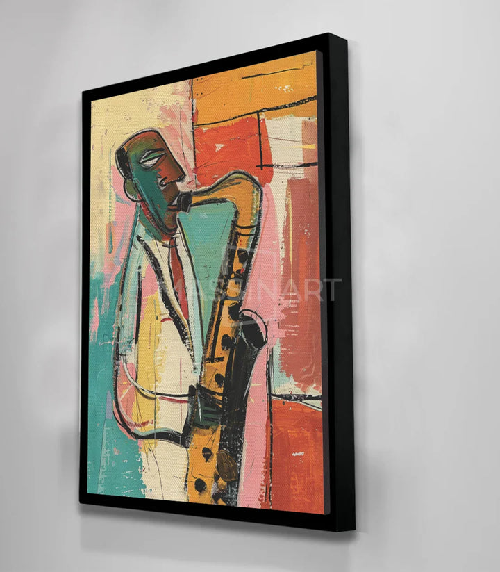 Cuadro Jazz Vibes en salón Massinart — decoración con paleta de colores vibrantes