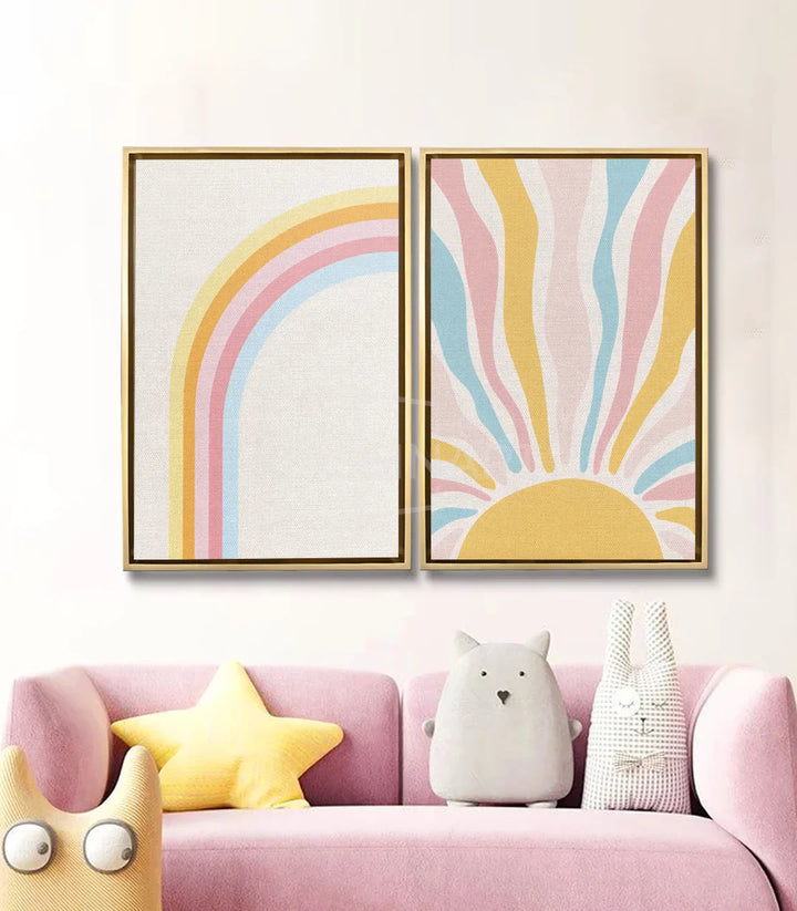 Díptico Sunny Future en habitación de niña con tonos rosa — Massinart