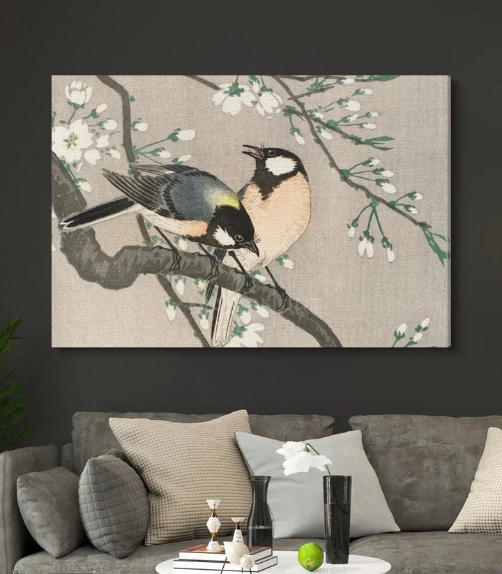 Cuadro Branch Mates decoración despacho naturaleza — ilustración pájaros floral