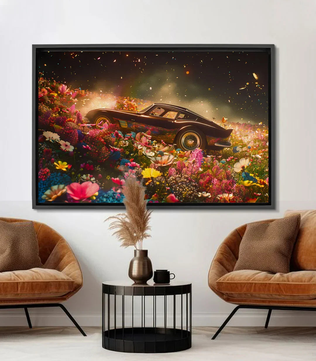 Cuadro Flower Ride coche vintage campo de flores surrealista Massinart