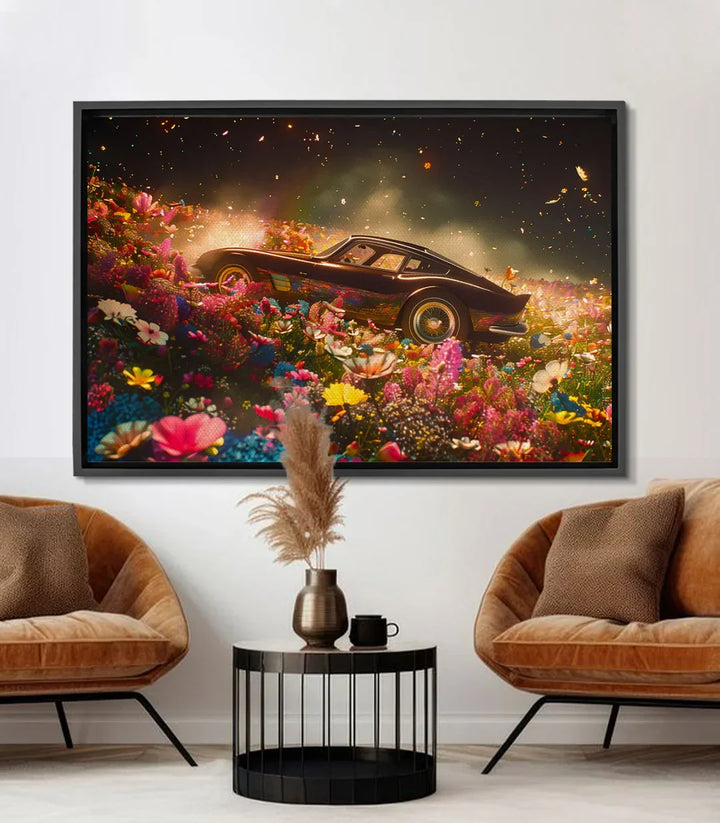 Cuadro Flower Ride coche vintage campo de flores surrealista Massinart