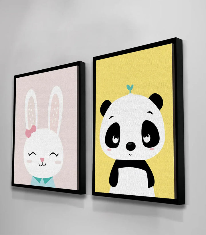 Ambientación habitación infantil con díptico Bunny and Panda de Massinart