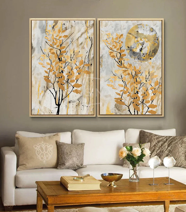 Cuadro árbol minimalista en ambiente de salón moderno Massinart
