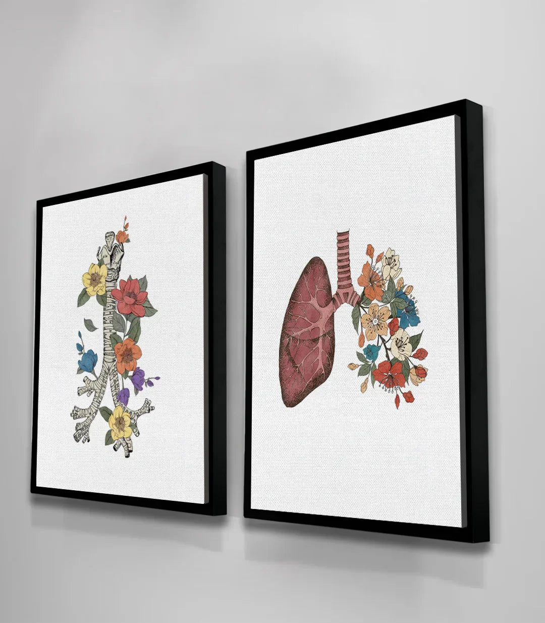 Detalle tráquea con flores amarillas y rosas — Cuadro anatómico Massinart