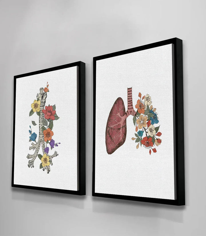 Detalle tráquea con flores amarillas y rosas — Cuadro anatómico Massinart