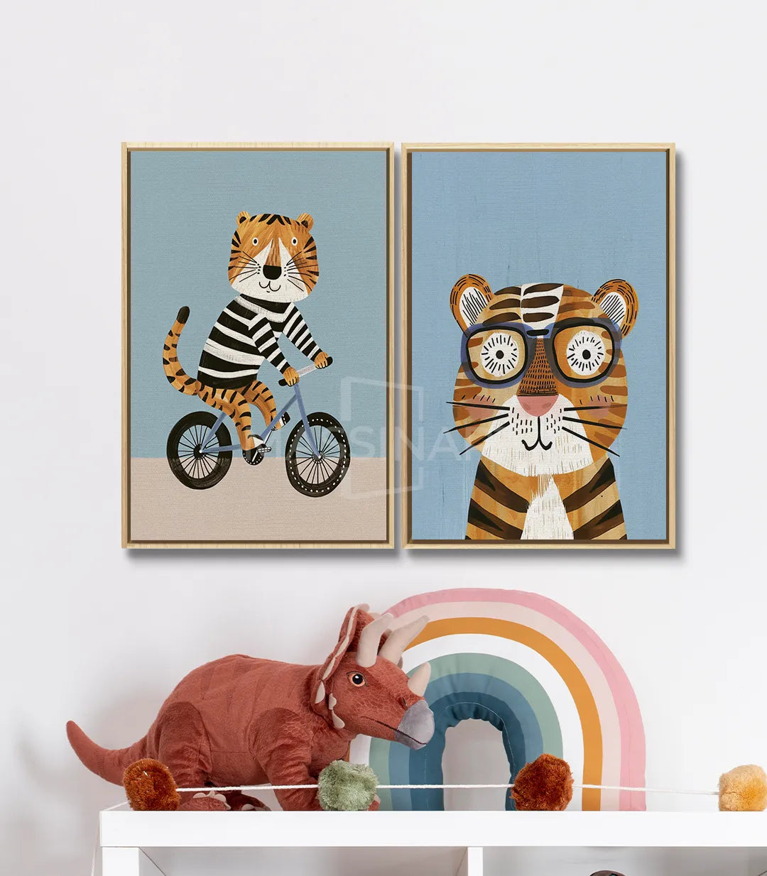 Díptico ilustraciones animales infantiles Tiger Ride — decoración mural moderna Massinart