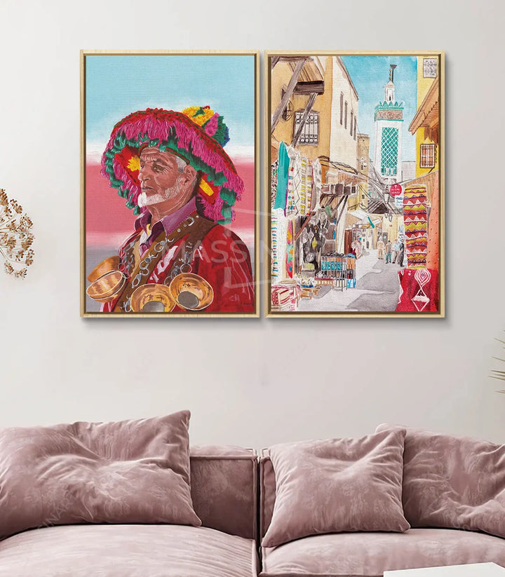 Cuadro díptico Marrakech Massinart — decoración de salón contemporáneo con influencias orientales