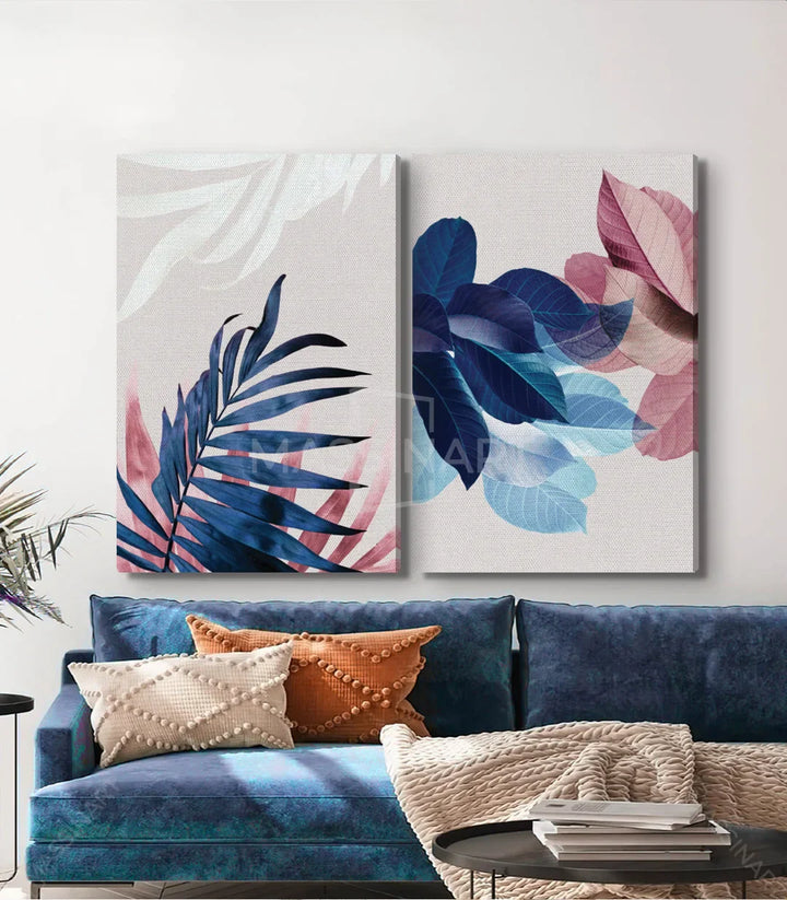 Cuadro de hojas botánicas minimalista sobre pared blanca, Massinart