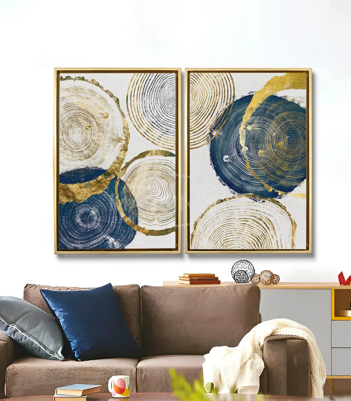 Cuadro Wooden Stump díptico en salón moderno — pared blanca decoración minimalista Massinart
