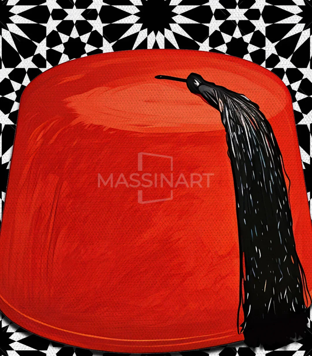 Decoración interior diseño — cuadros negro, blanco, amarillo y rojo, Massinart