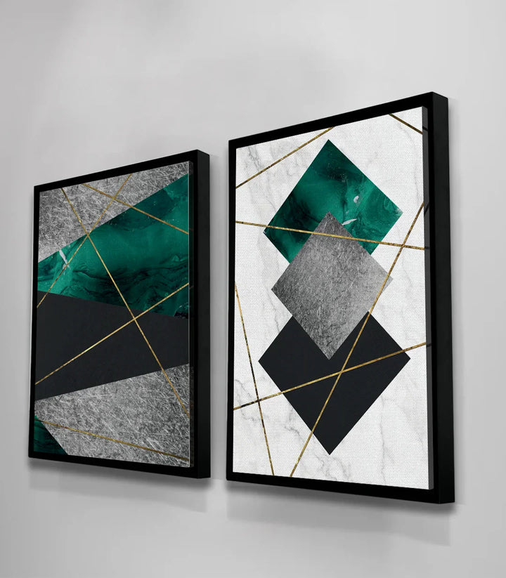 Cuadro Lines geométrico verde y negro decoración pared — Massinart