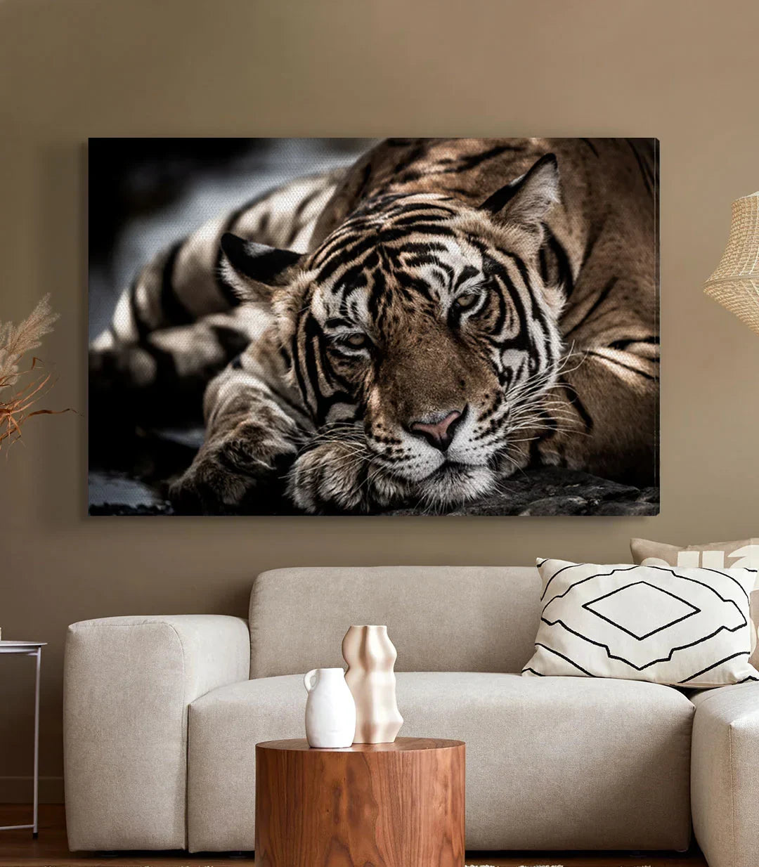 Cuadro tigre naturaleza photo-art en salón contemporáneo — lienzo blanco y negro, Massinart