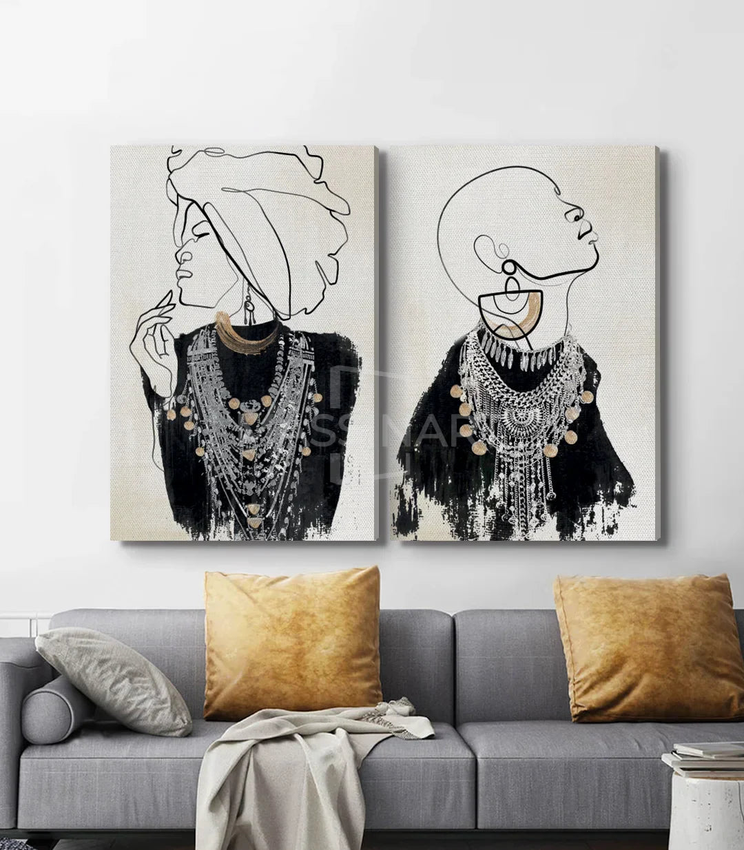 Cuadro Jewels of Africa díptico detalle retrato izquierdo mujer con turbante Massinart