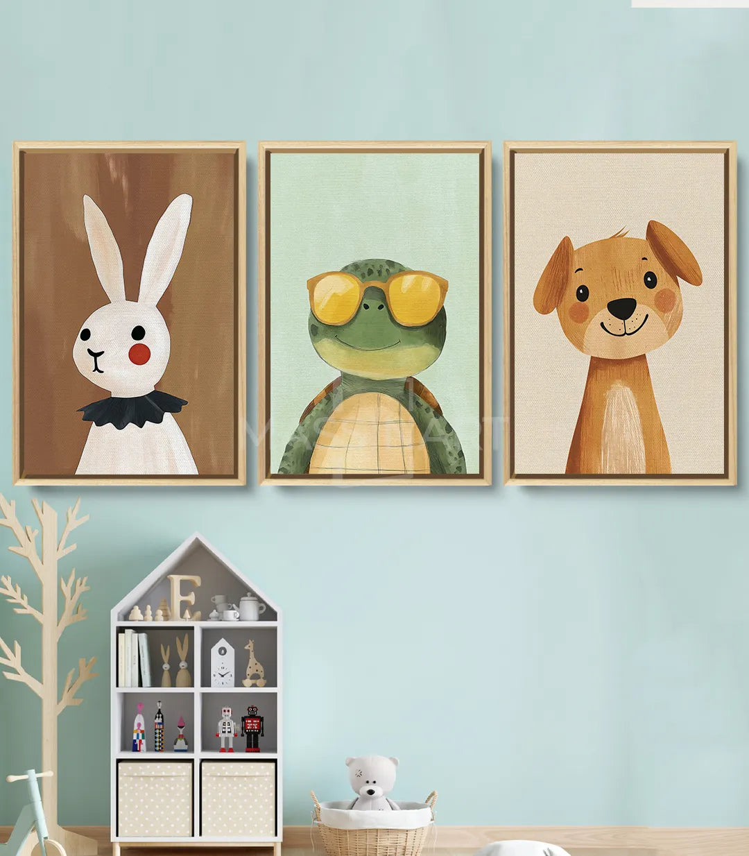 Cuadro perro marrón gracioso fondo beige arte infantil Massinart