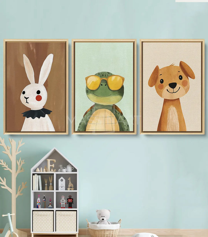 Cuadro perro marrón gracioso fondo beige arte infantil Massinart