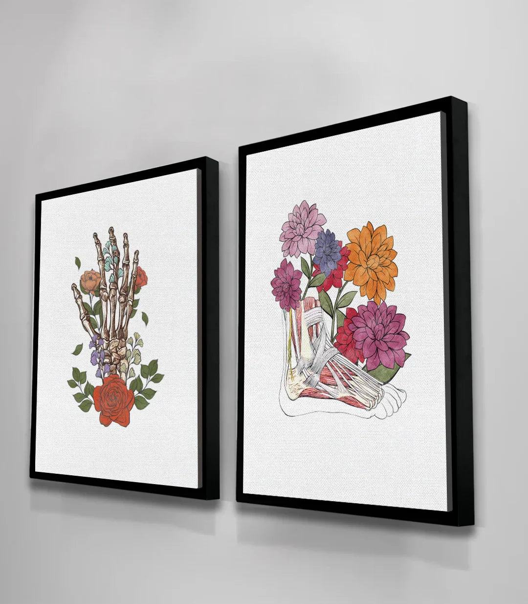 Díptico Floral Bones con marco negro en despacho moderno — Massinart