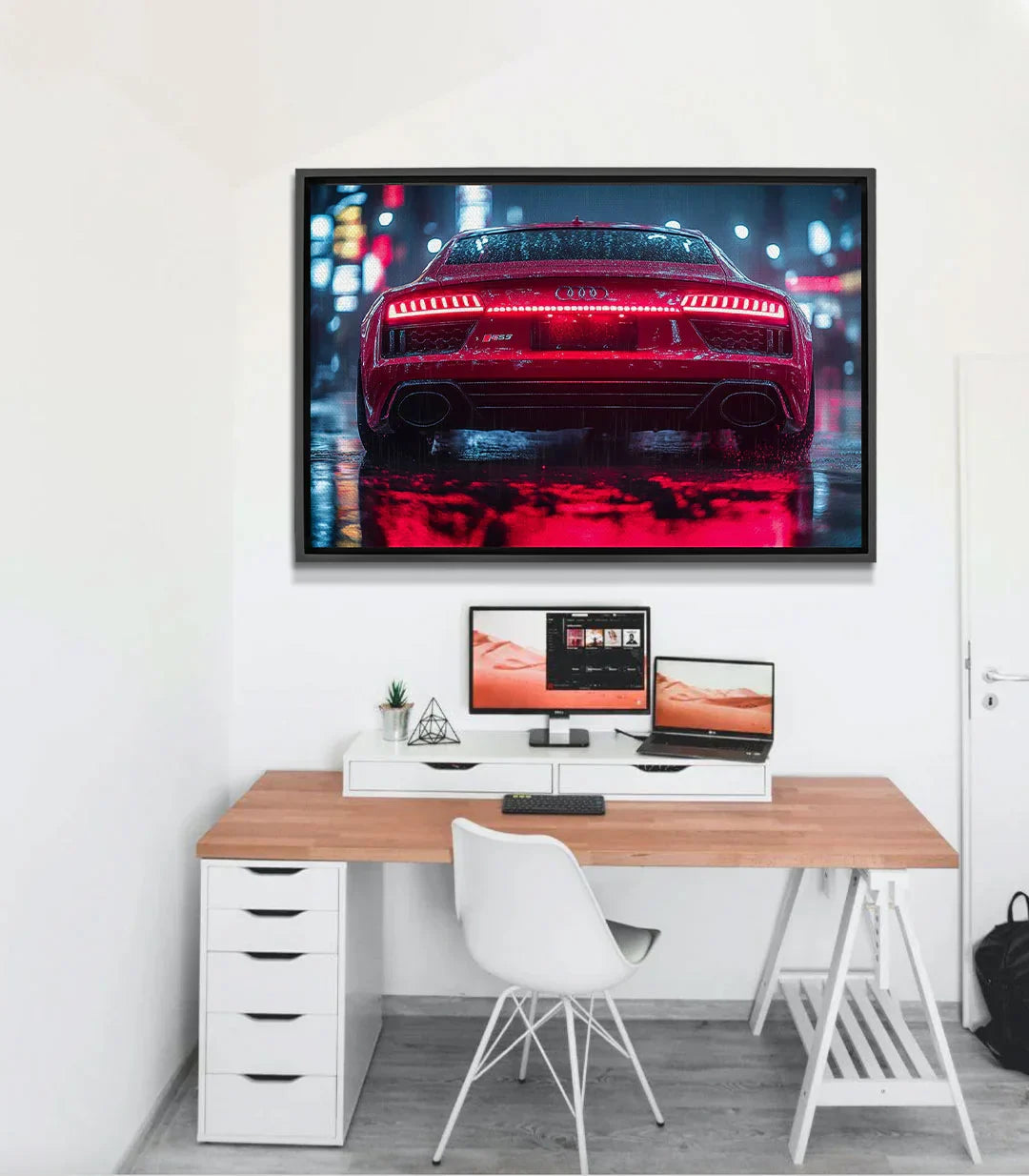 Cuadro coche deportivo rojo Precision Light — foto-art con neones urbanos, Massinart