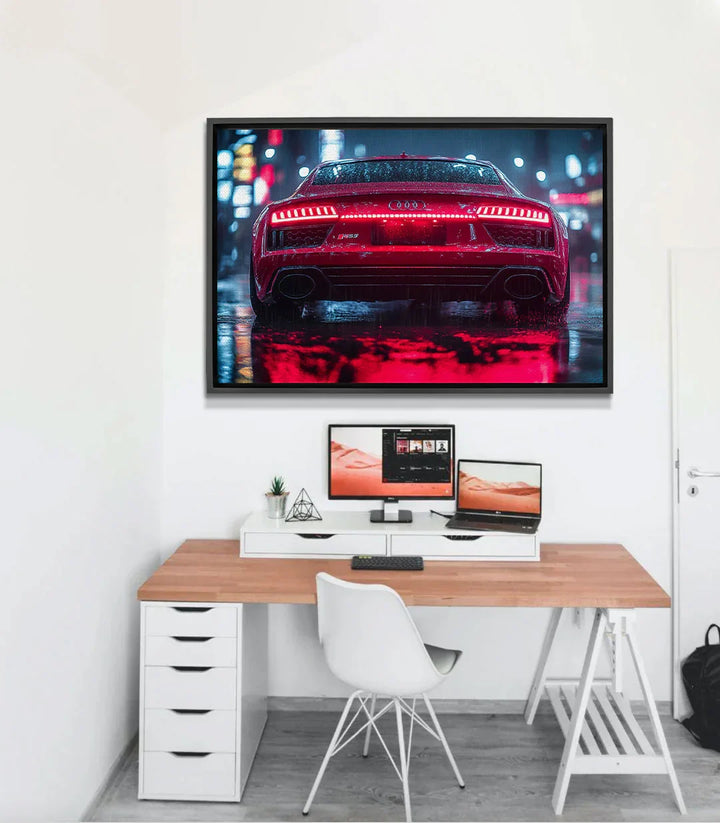 Cuadro coche deportivo rojo Precision Light — foto-art con neones urbanos, Massinart