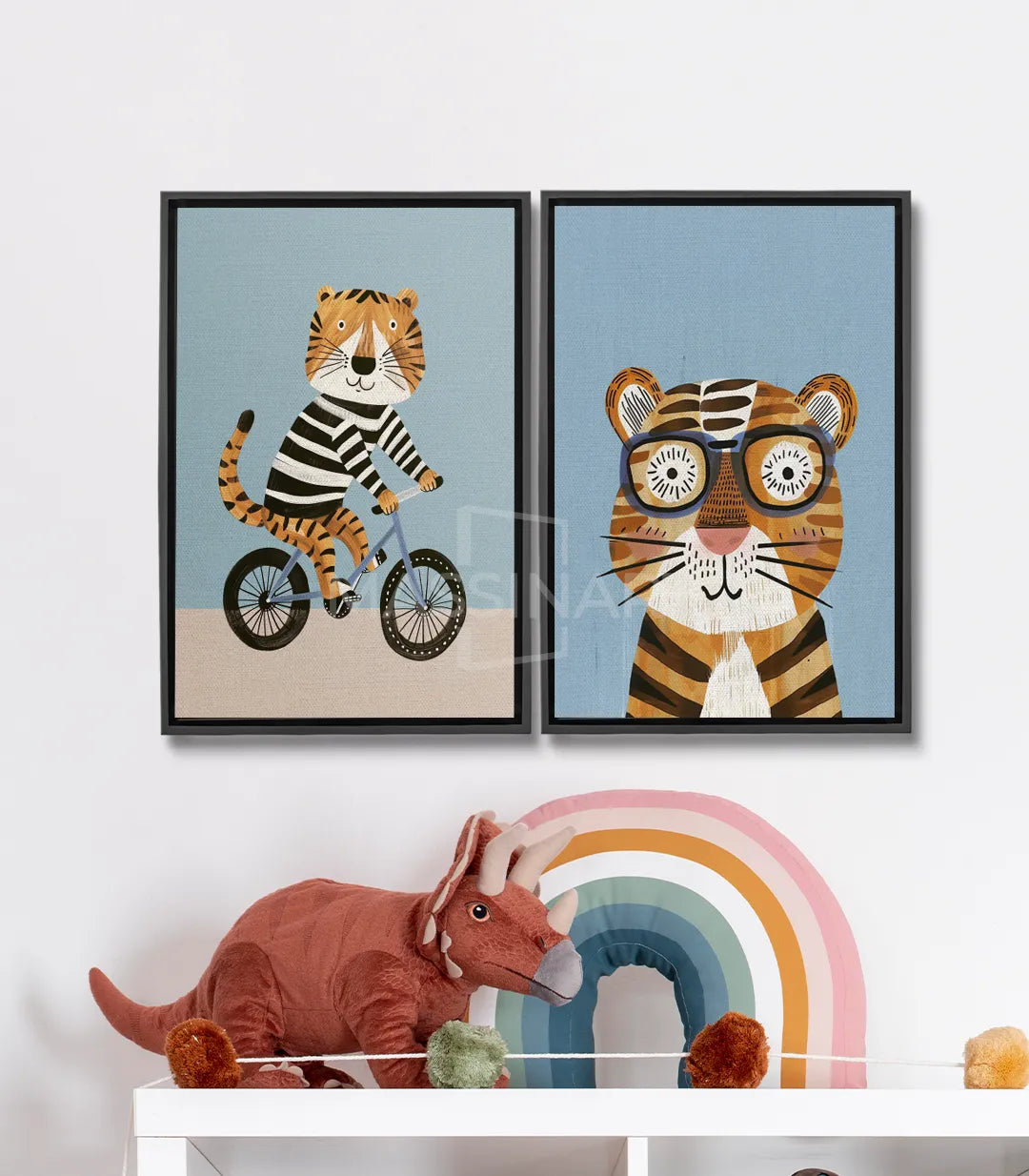 Cuadro Tiger Ride díptico — tigre en bicicleta y tigre con gafas de sol, ilustraciones coloridas Massinart