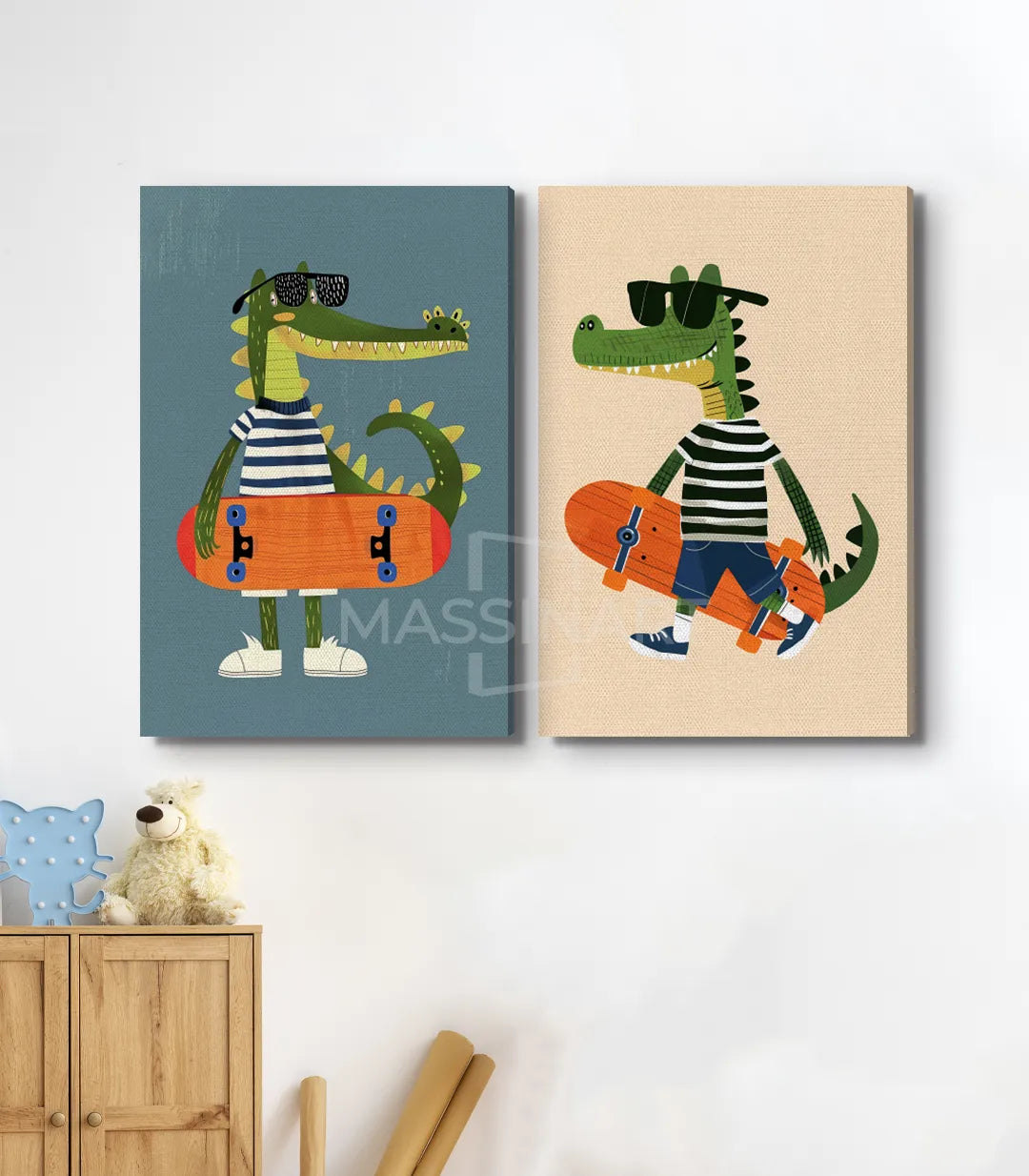 Decoración mural cocodrilo skateboard estilo contemporáneo juvenil — Massinart