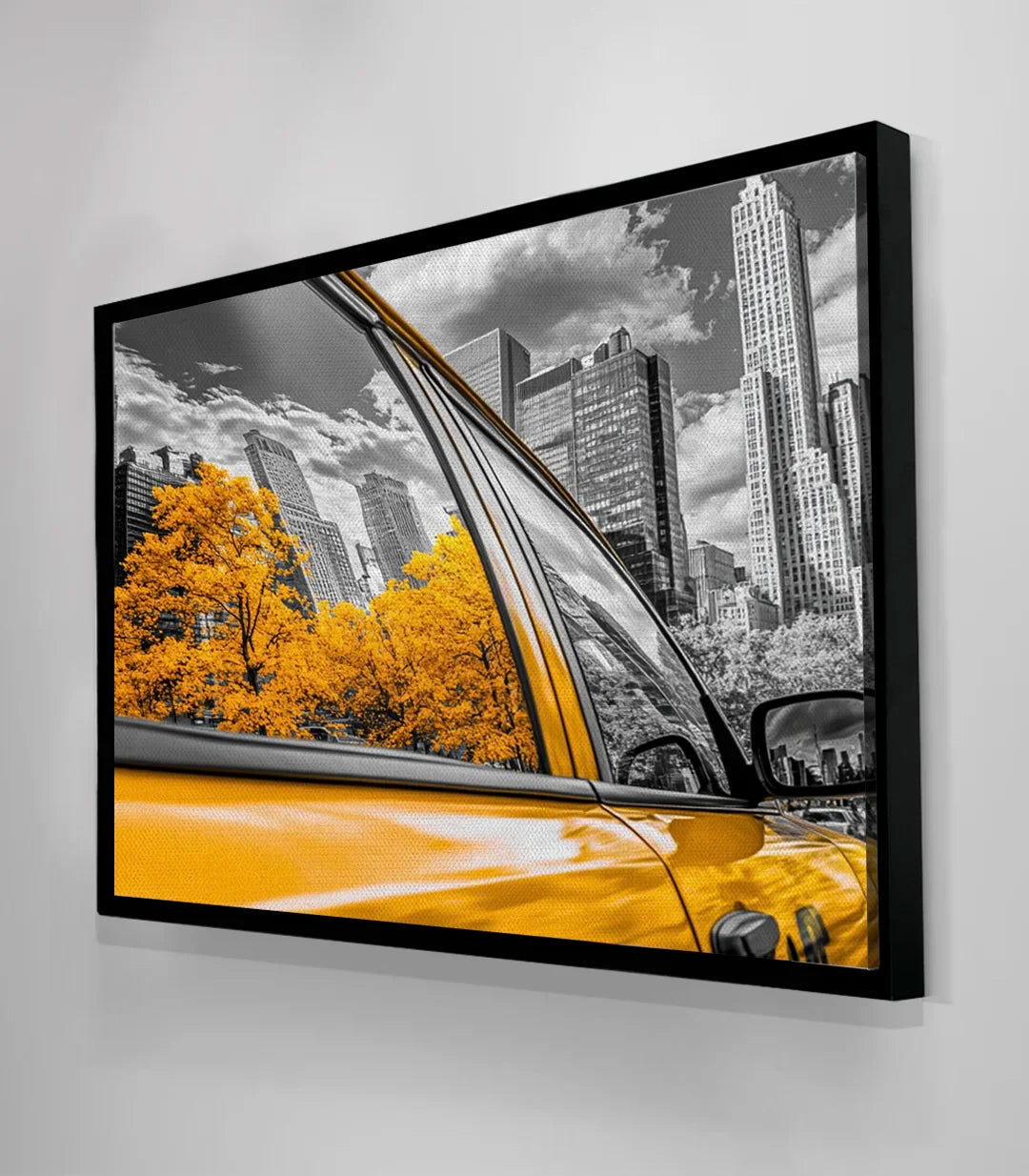 Detalle cuadro taxi amarillo reflejos cristal — Urban Reflection Massinart