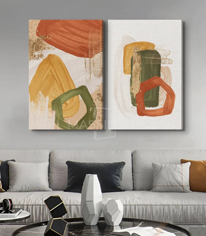 Cuadro Formscape díptico en salón de estilo contemporáneo Massinart
