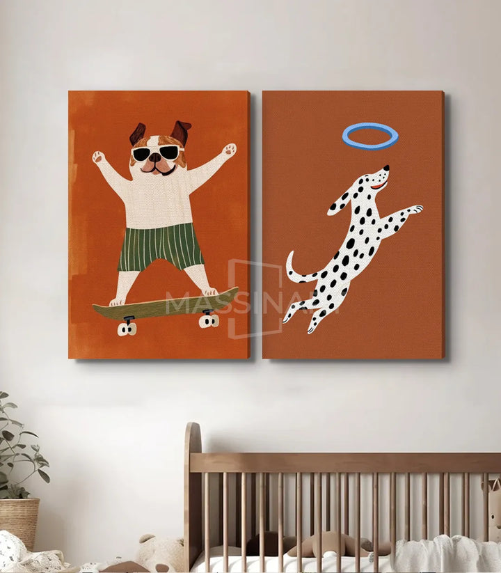 Decoración habitación infantil — cuadros Joyful Paws díptico en marco negro