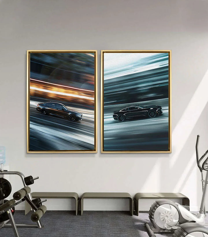Díptico Speed Rush en un salón moderno, decoración de pared contemporánea, Massinart