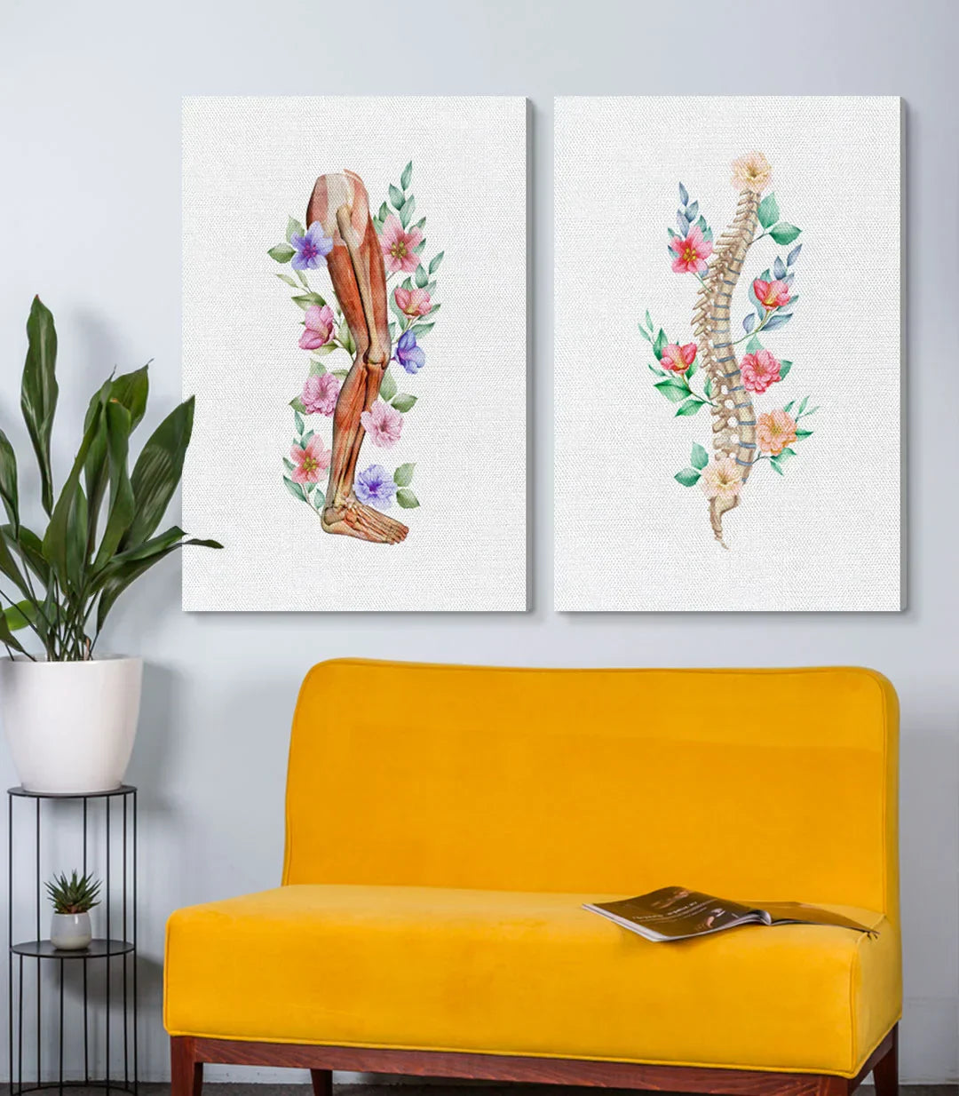 Decoración de despacho — cuadros de anatomía floral con marco negro Massinart