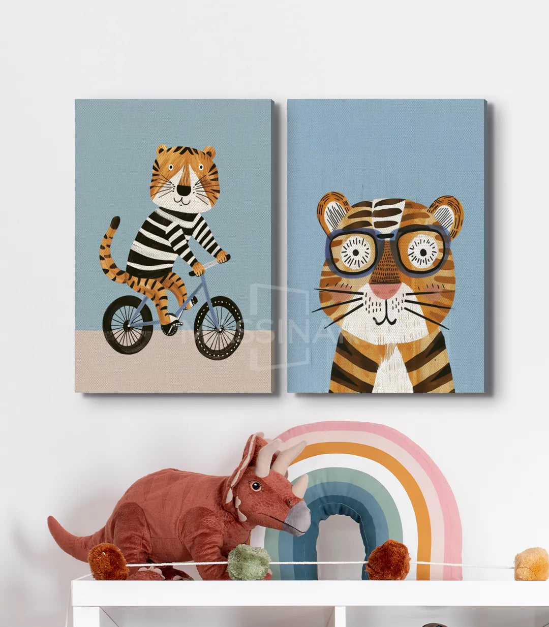 Cuadro infantil Tiger Ride detalle tigre en bicicleta ilustración lúdica Massinart