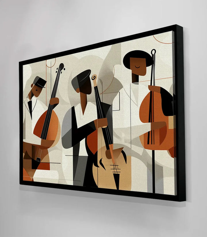 Composición mural con cuadro The Swinging Beat Massinart en salón de diseño