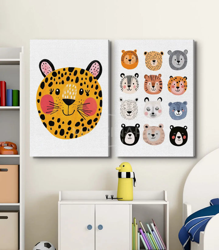 Cuadro Furry Faces detalle leopardo — expresión alegre, mejillas sonrosadas, ilustración contemporánea Massinart