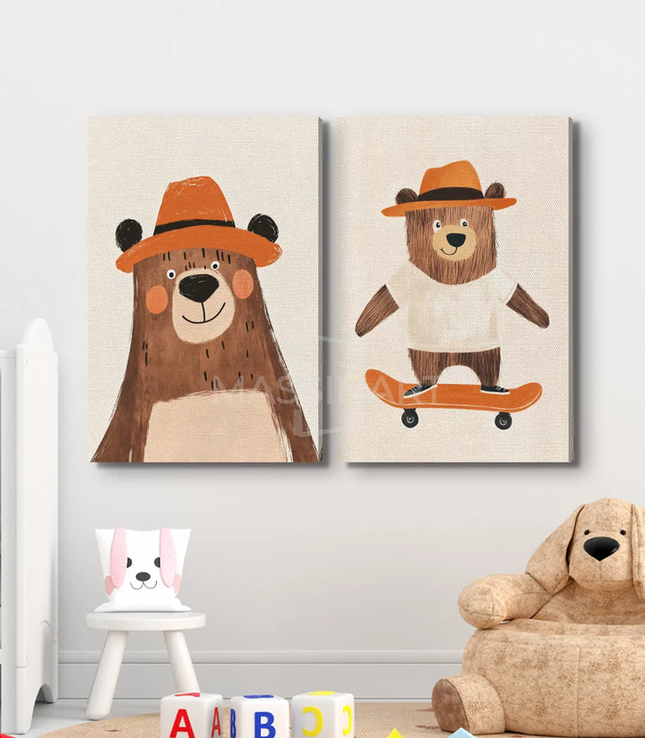 Cuadro ilustración infantil oso en skateboard Massinart