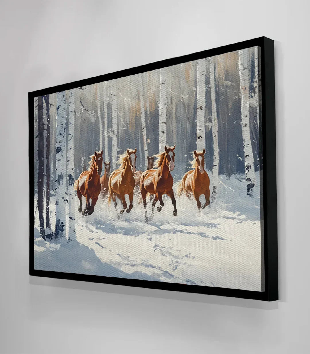 Lienzo horizontal caballos en libertad en paisaje invernal, calidad premium Massinart