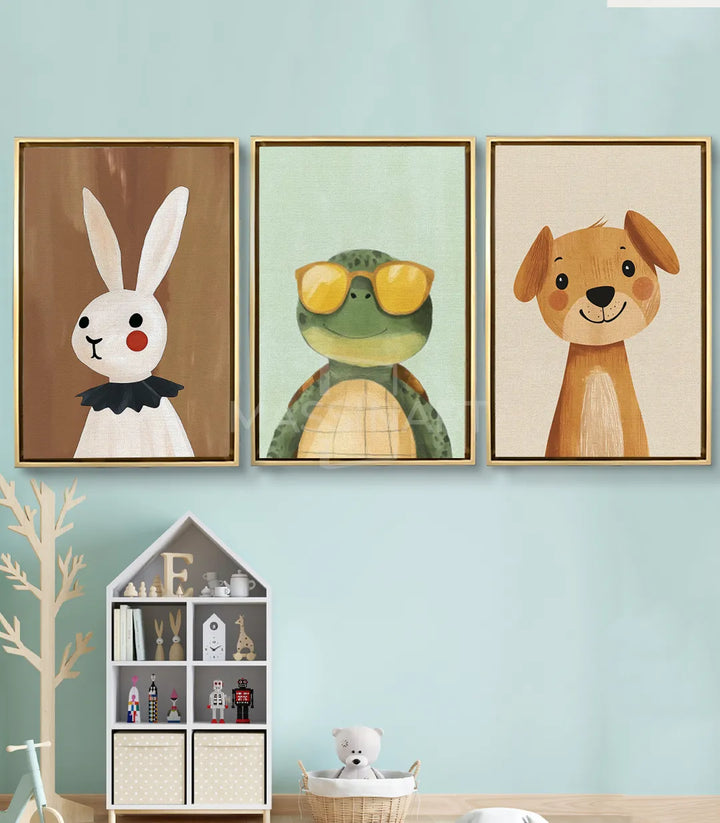 Cuadro tortuga verde con gafas amarillas ilustración infantil Massinart