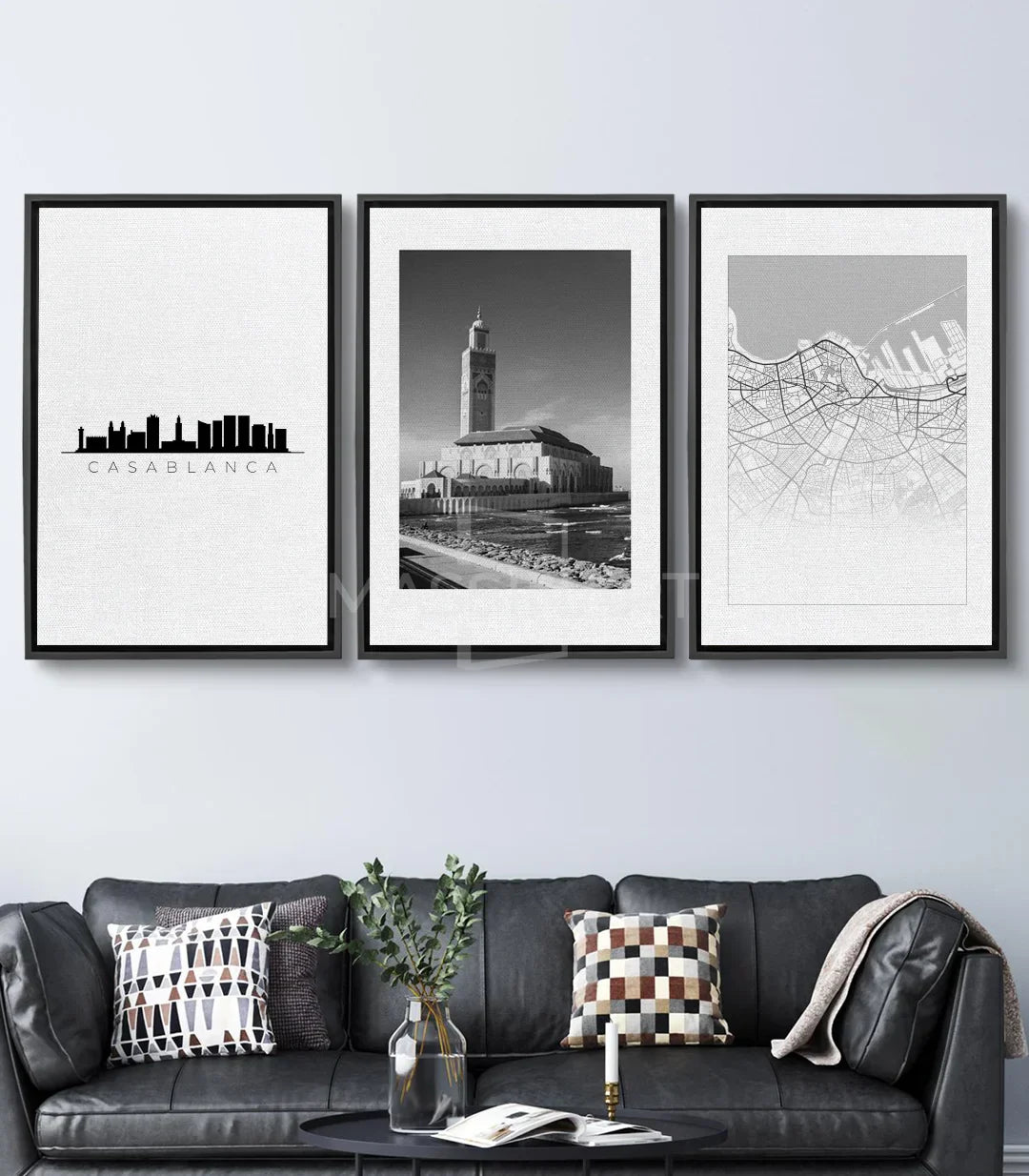 Cuadro skyline Casablanca minimalista en blanco y negro Massinart