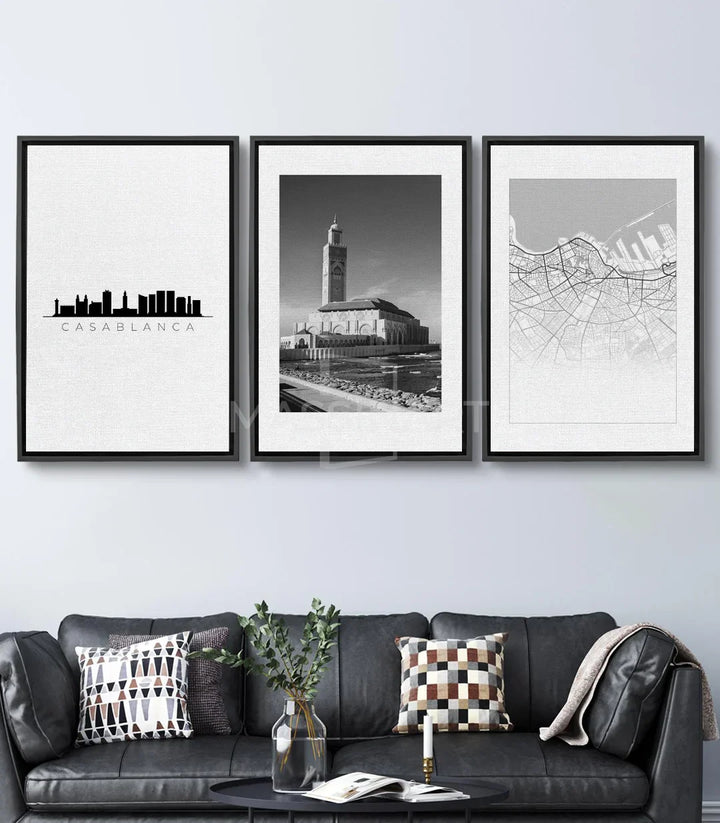 Cuadro skyline Casablanca minimalista en blanco y negro Massinart