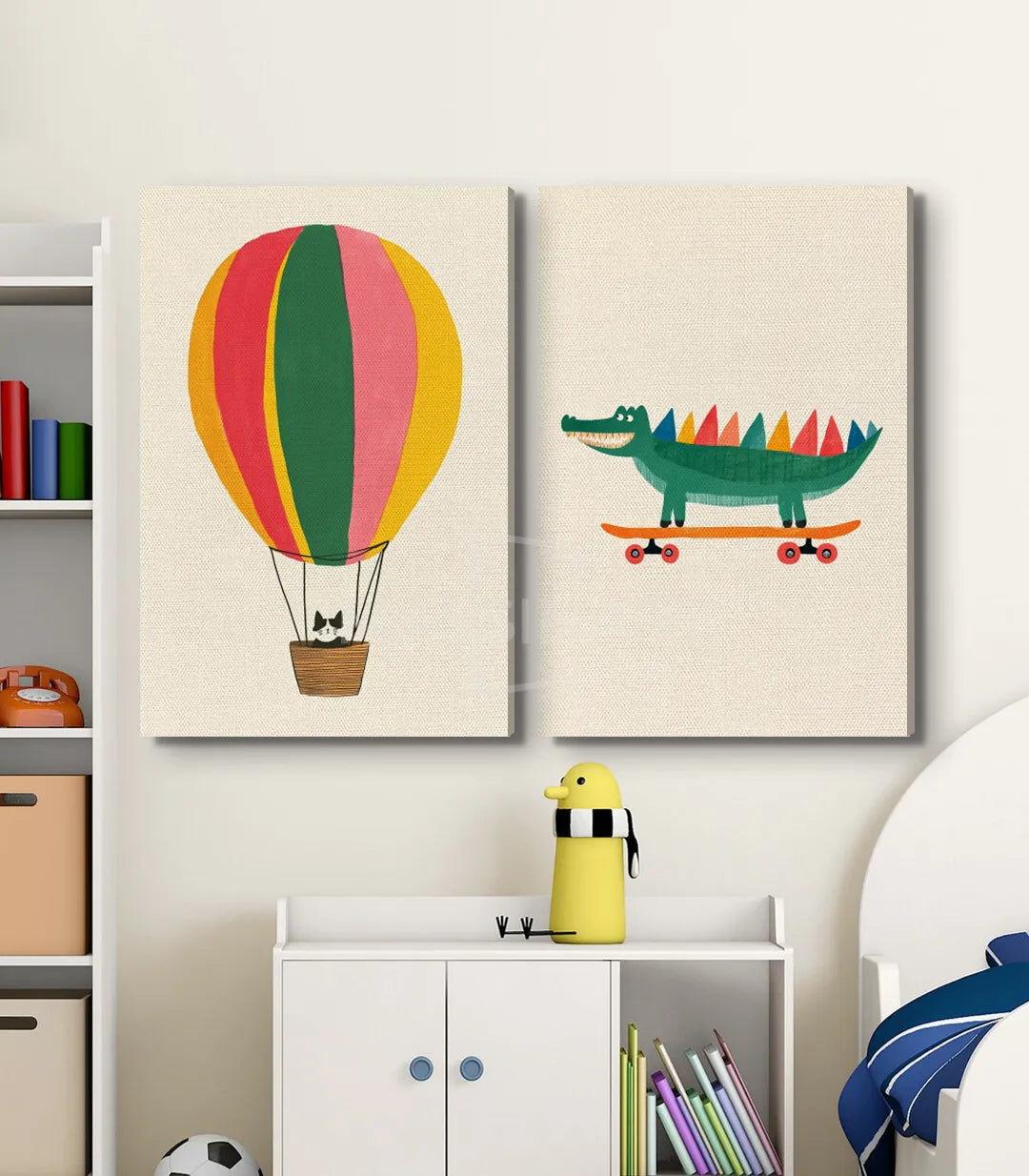Cuadro cocodrilo monopatín Massinart — arte infantil moderno para pared