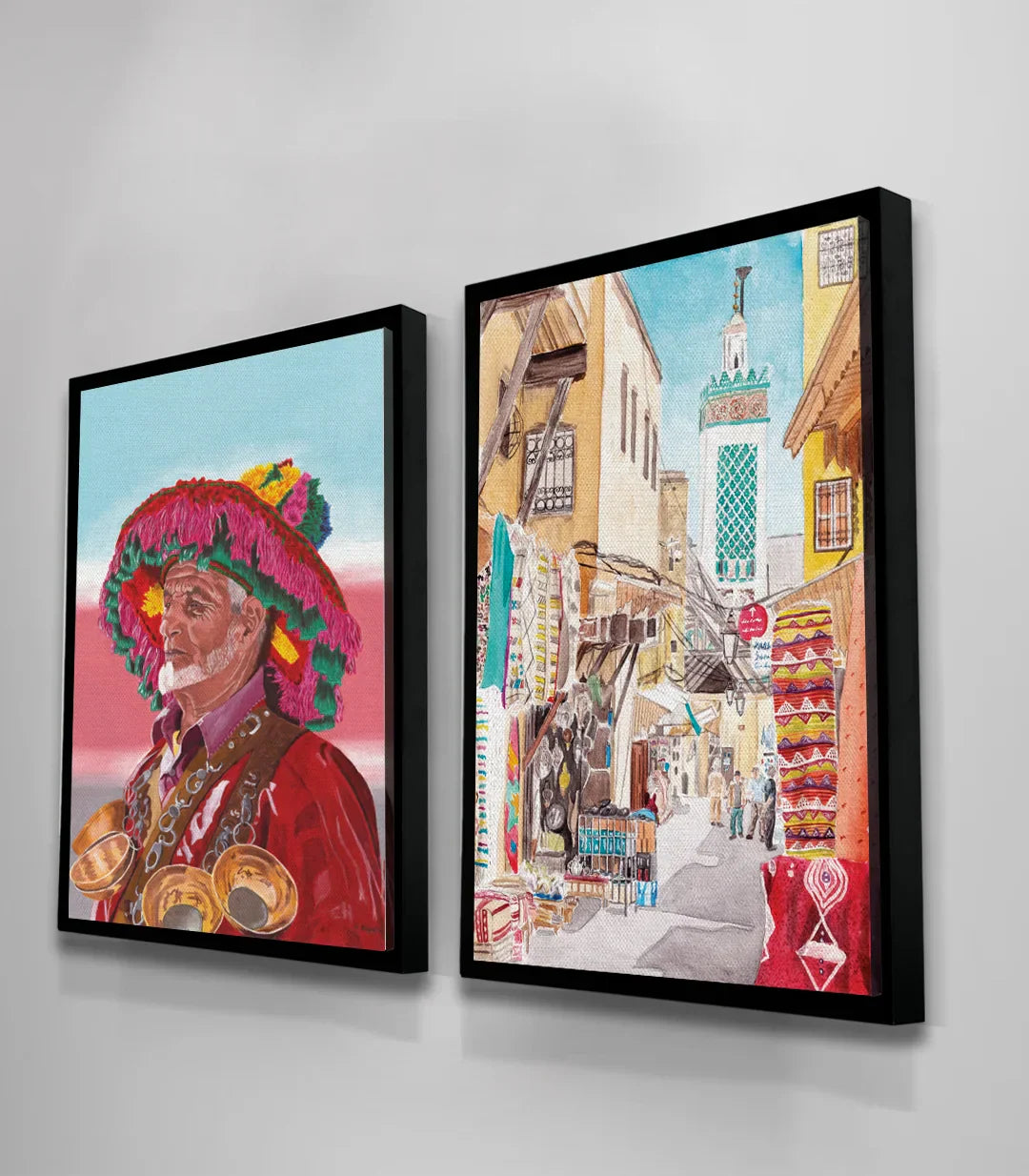 Cuadro díptico Marrakech Massinart — ambientación en estudio u oficina interior