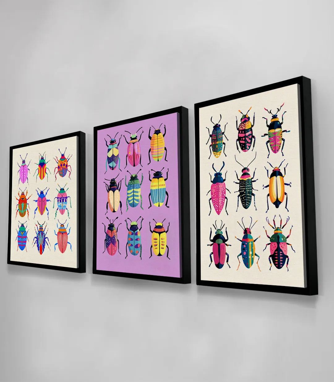 Tríptico Insecta en habitación moderna con estética contemporánea, Massinart