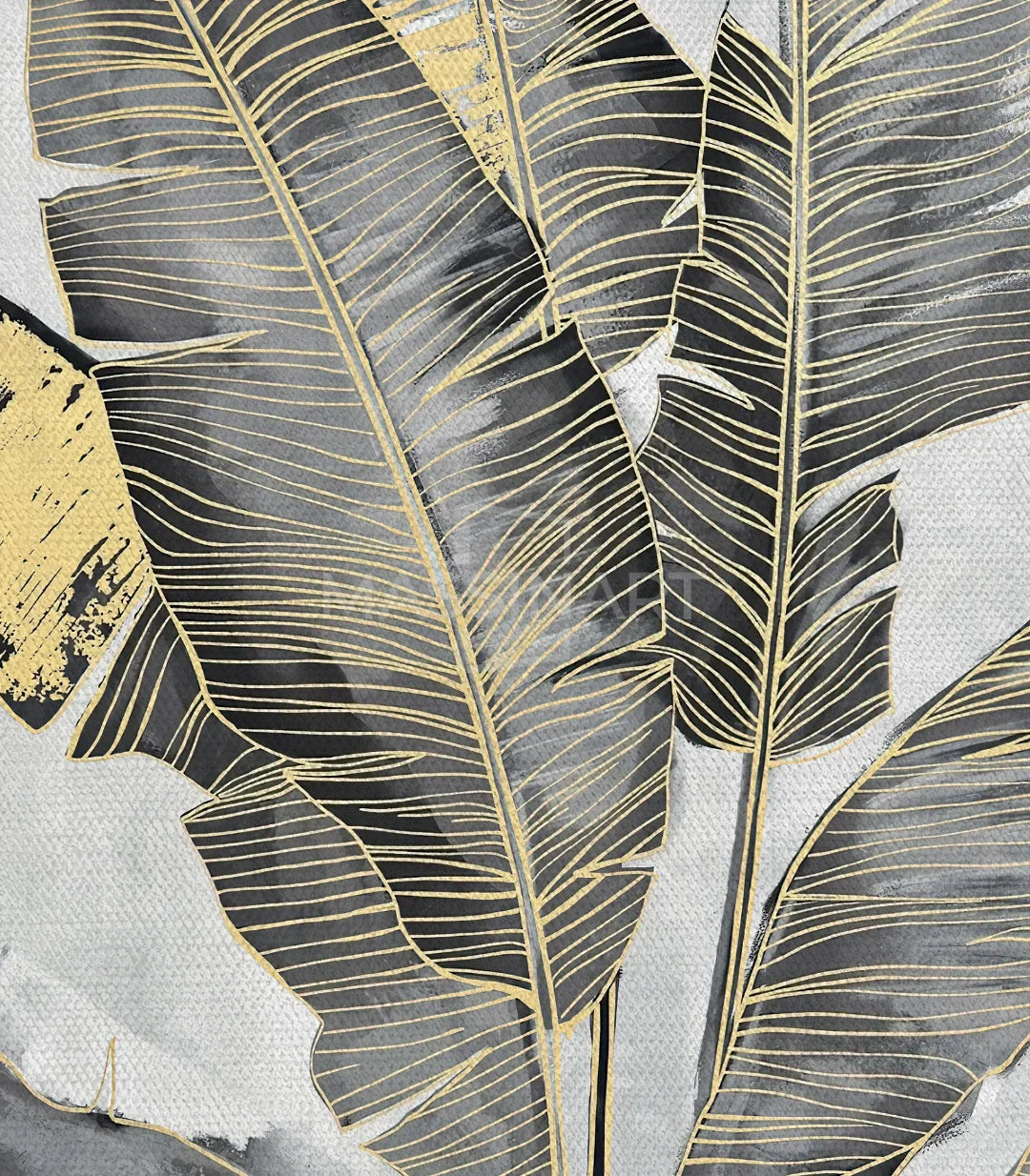 Cuadro decorativo Banana Leaves — díptico hojas de bananero dorado y gris