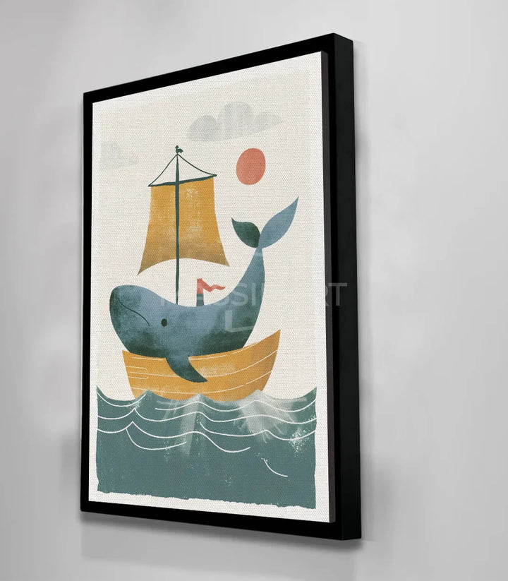 Marco negro — cuadro Whale Ride listo para colgar salón moderno Massinart