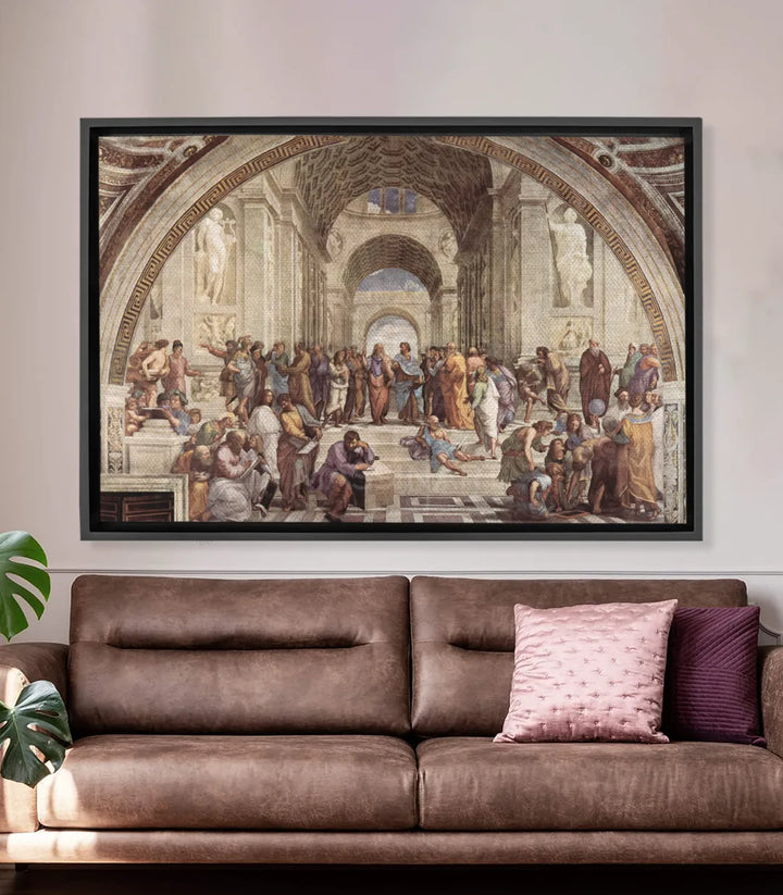 Cuadro La Escuela de Atenas fresco renacentista con filósofos y arquitectura clásica Massinart