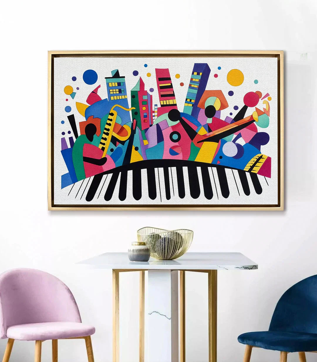 Cuadro Harmonic Palette en salón moderno sobre consola blanca — decoración mural musical — Massinart