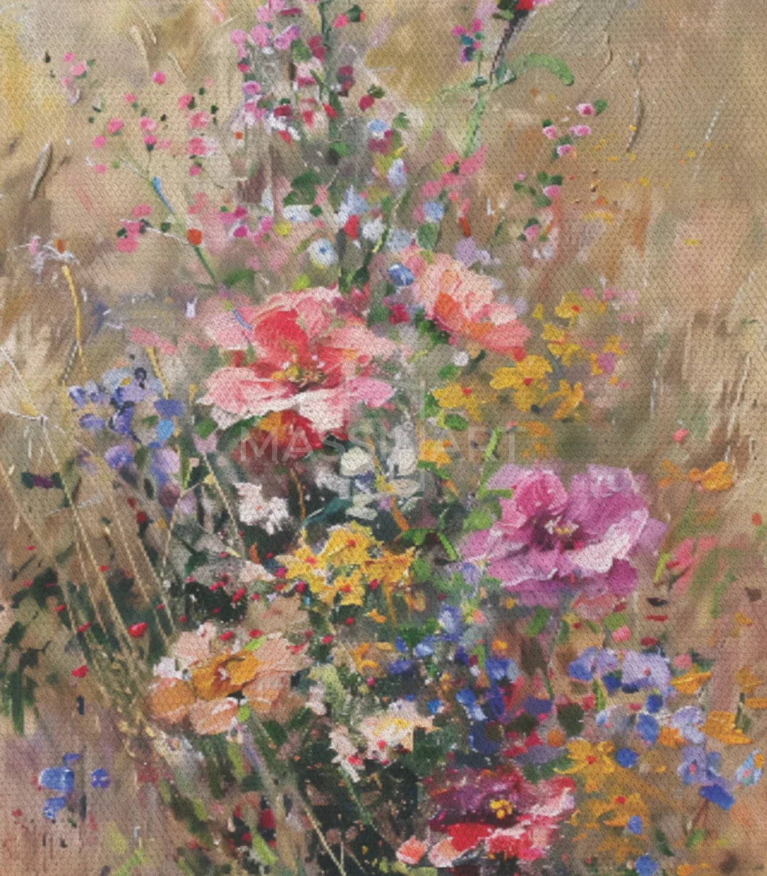 Composición vertical flores de jardín impresionista arte mural Massinart